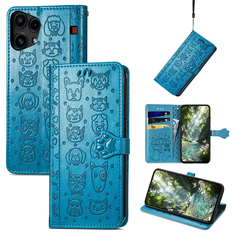 For Nothing Phone (3a) Lite 5G Case Flip Wallet Leather Phone Cover with Cute Cat Dog Pattern - Blue