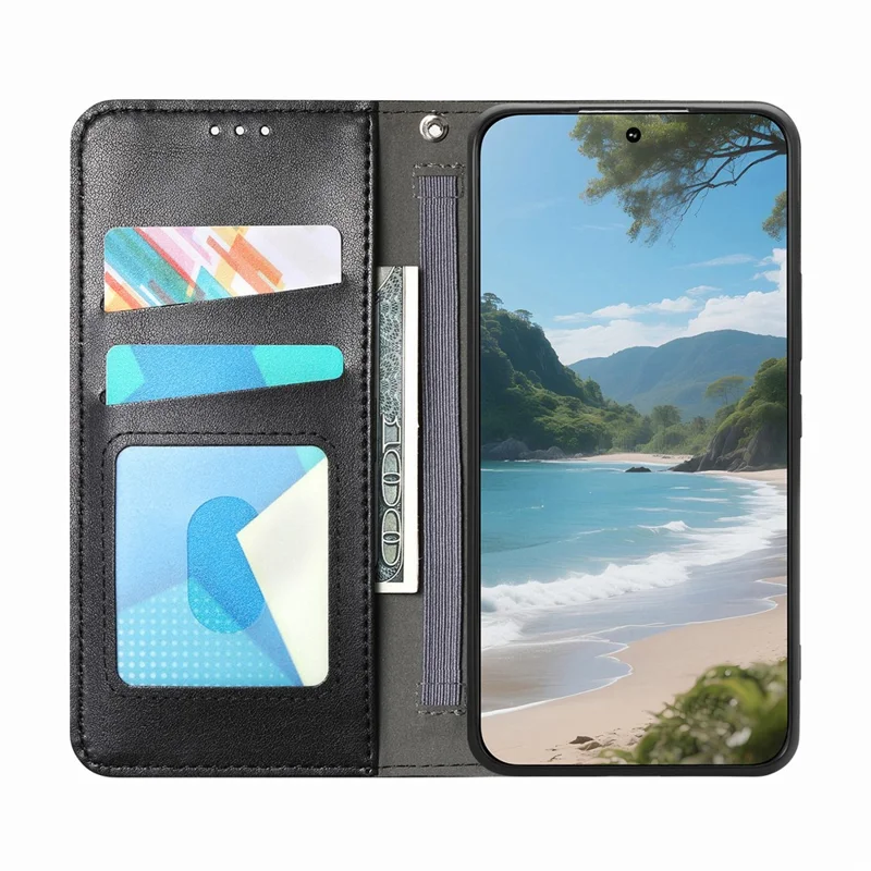 For Nothing Phone (3a) Lite 5G Case Wallet Tri-Color Stitching Leather Phone Cover with Elastic Wristband - Black