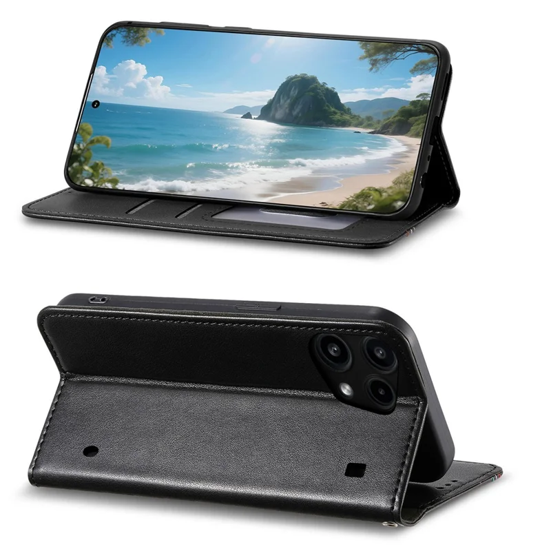 For Nothing Phone (3a) Lite 5G Case Wallet Tri-Color Stitching Leather Phone Cover with Elastic Wristband - Black