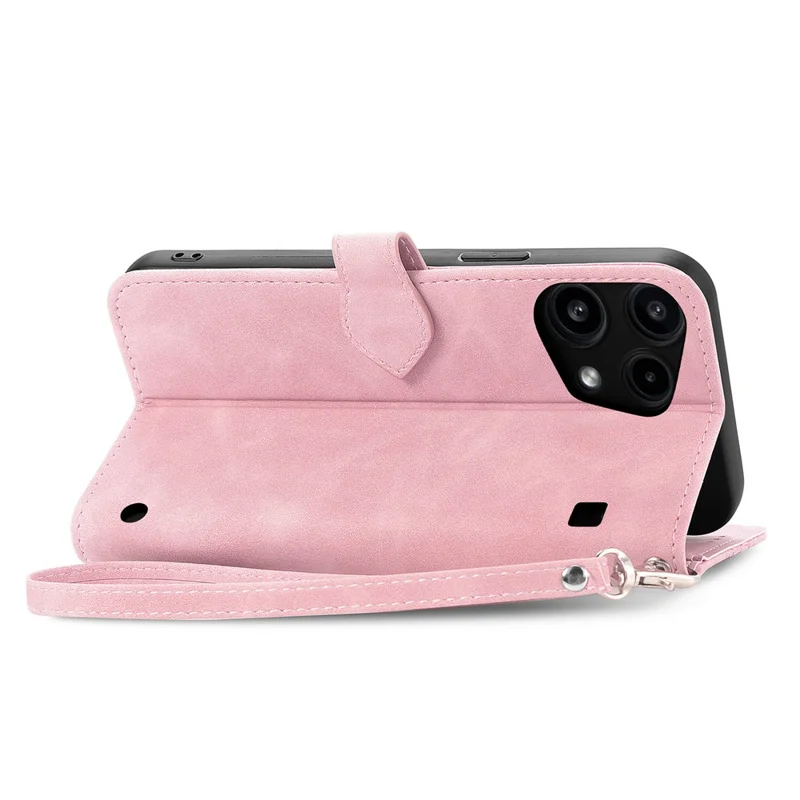 For Nothing Phone (3a) Lite 5G Zipper Wallet Case with Strap Flower Imprint PU Leather Phone Cover - Pink
