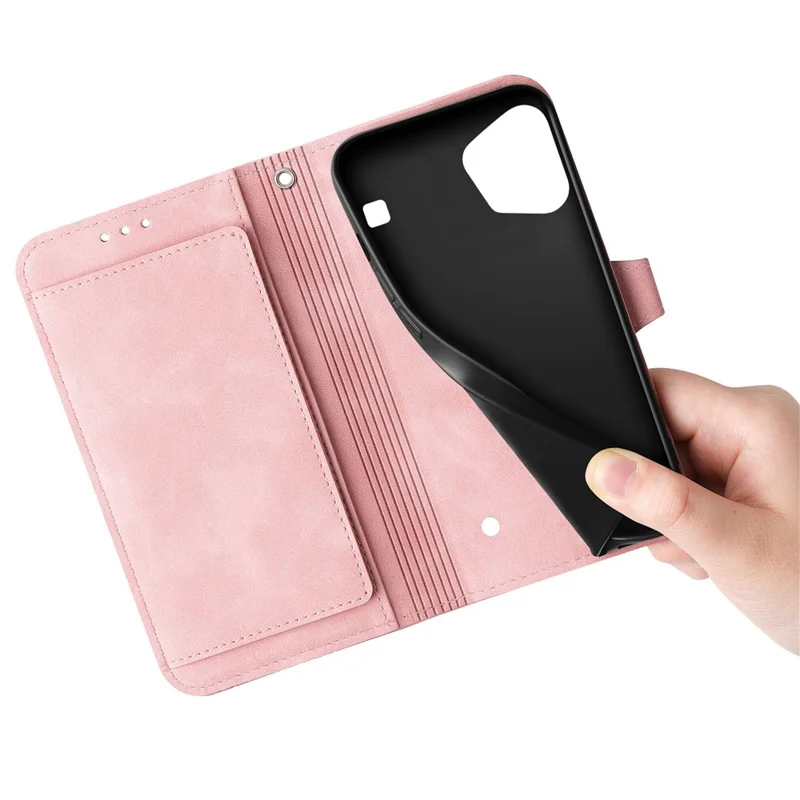 For Nothing Phone (3a) Lite 5G Zipper Wallet Case with Strap Flower Imprint PU Leather Phone Cover - Pink