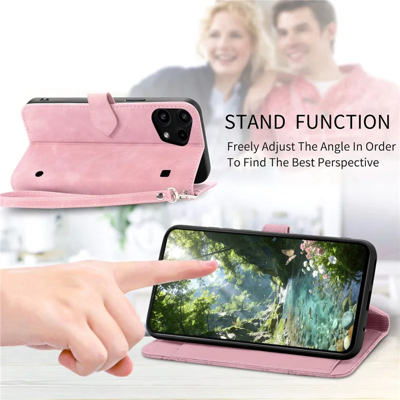 For Nothing Phone (3a) Lite 5G Zipper Wallet Case with Strap Flower Imprint PU Leather Phone Cover - Pink