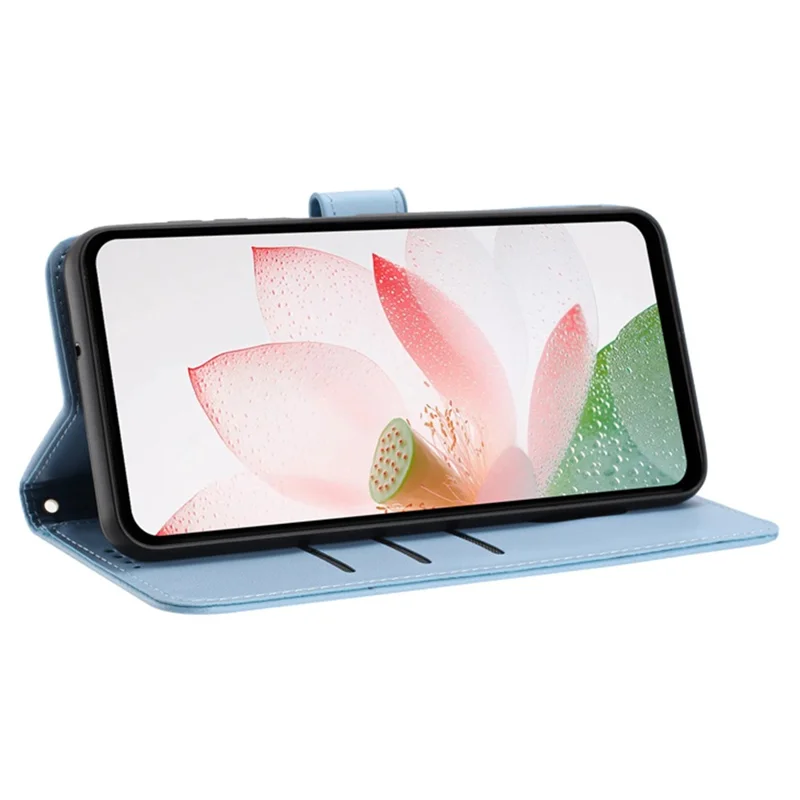 Bulk Purchasing Wallet Case for Honor Magic8 Lite 5G / X9d 5G / X70 5G Lotus Embossed Leather Flip Cover with Wrist Strap - Blue