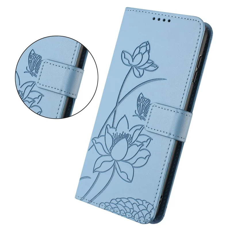 Bulk Purchasing Wallet Case for Honor Magic8 Lite 5G / X9d 5G / X70 5G Lotus Embossed Leather Flip Cover with Wrist Strap - Blue