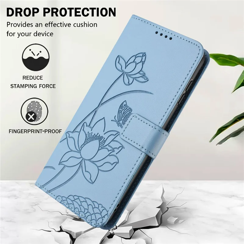 Bulk Purchasing Wallet Case for Honor Magic8 Lite 5G / X9d 5G / X70 5G Lotus Embossed Leather Flip Cover with Wrist Strap - Blue