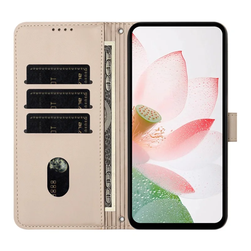 Bulk Purchasing for Xiaomi 17 Wallet Case Lotus Embossed Leather Flip Cover with Wrist Strap - Beige