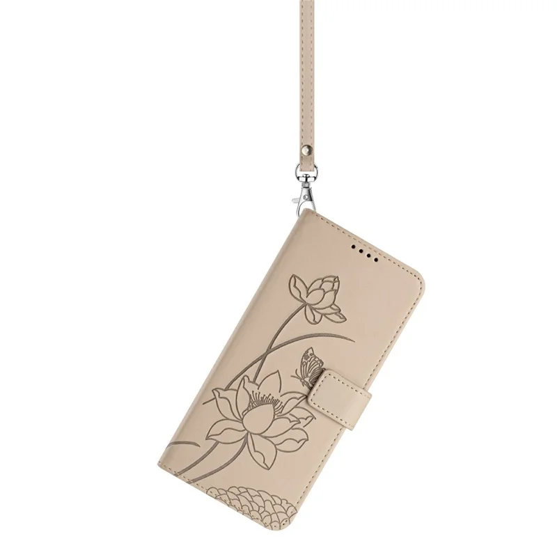 Bulk Purchasing for Xiaomi 17 Wallet Case Lotus Embossed Leather Flip Cover with Wrist Strap - Beige