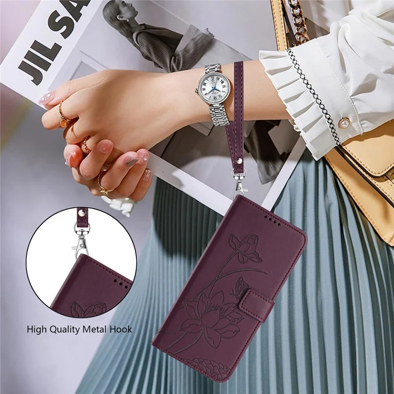 Bulk Purchasing for Xiaomi 15T Wallet Case Lotus Embossed Leather Flip Cover with Wrist Strap - Wine Red