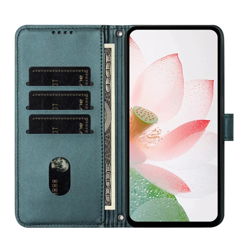 Bulk Purchasing for Xiaomi 15T Pro Wallet Case Lotus Embossed Leather Flip Cover with Wrist Strap - Dark Green