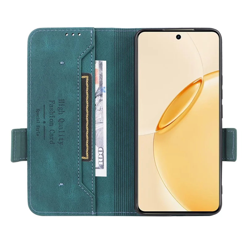 Etui na Realme 16 Pro+ 5G, skórzane etui-wallet z zamkiem błyskawicznym i dekoracją metalową - Niebieskie