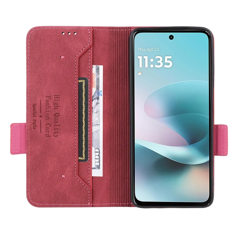 For Motorola Moto G67 Power 5G Case Leather Wallet Flip Phone Cover with Hardware Decor - Rose