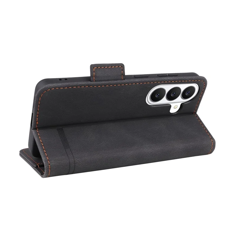 For Samsung Galaxy S26+ Case Leather Wallet Flip Phone Cover with Hardware Decor - Black