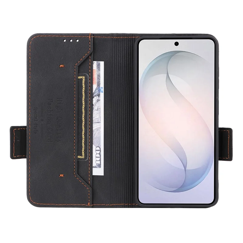 For Samsung Galaxy S26+ Case Leather Wallet Flip Phone Cover with Hardware Decor - Black