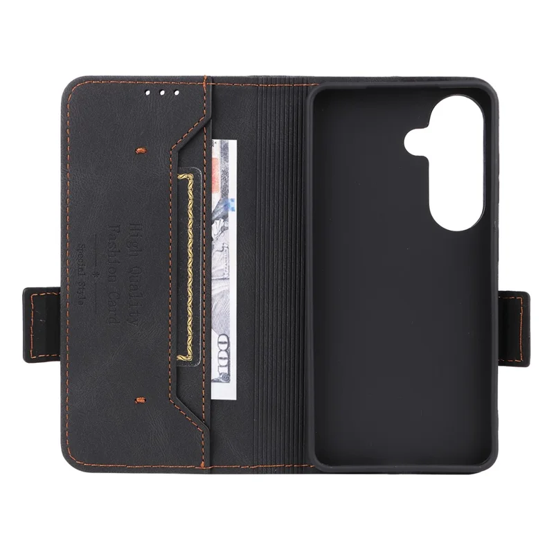 For Samsung Galaxy S26+ Case Leather Wallet Flip Phone Cover with Hardware Decor - Black