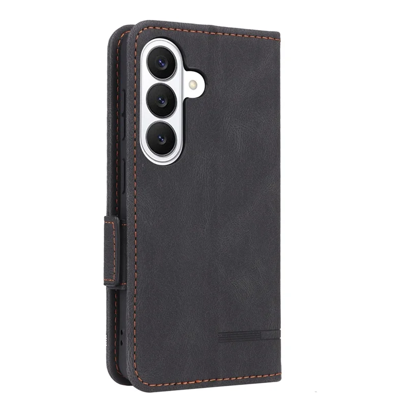 For Samsung Galaxy S26+ Case Leather Wallet Flip Phone Cover with Hardware Decor - Black