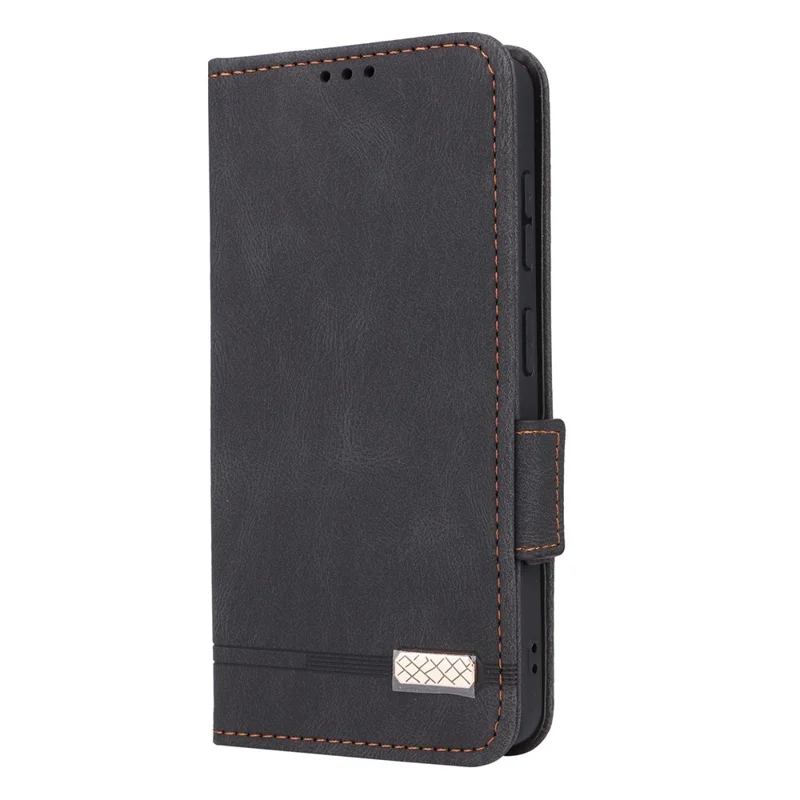 For Samsung Galaxy S26+ Case Leather Wallet Flip Phone Cover with Hardware Decor - Black