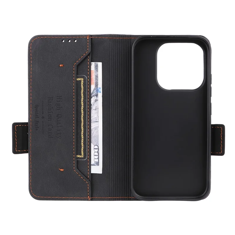 Cover per Xiaomi 17 in Pelle con Portafoglio a Libro e Decorazione in Metallo - Nero