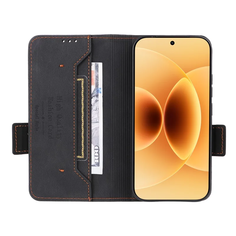 Cover per Xiaomi 17 in Pelle con Portafoglio a Libro e Decorazione in Metallo - Nero