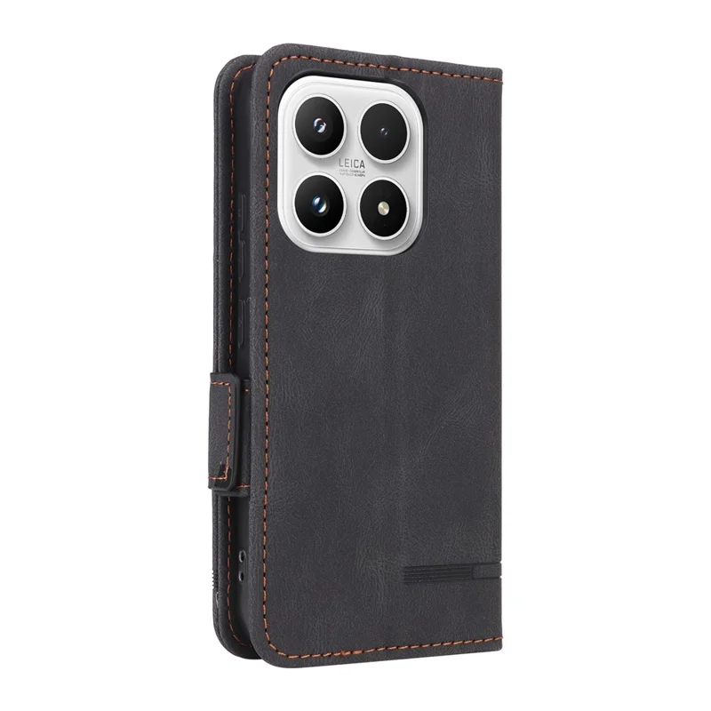 Cover per Xiaomi 17 in Pelle con Portafoglio a Libro e Decorazione in Metallo - Nero