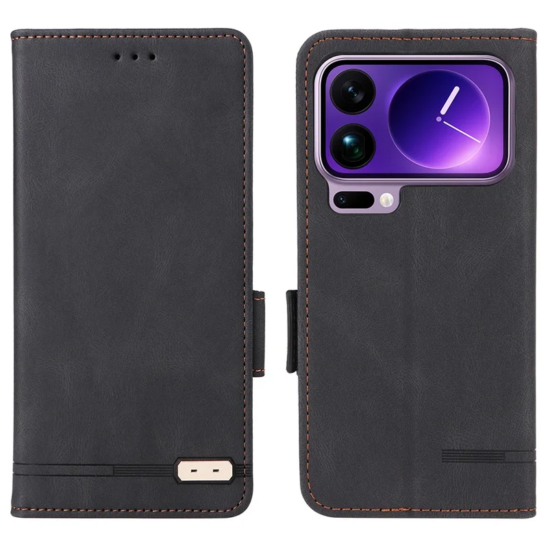 For Xiaomi 17 Pro Max Case Leather Wallet Flip Phone Cover with Hardware Decor - Black