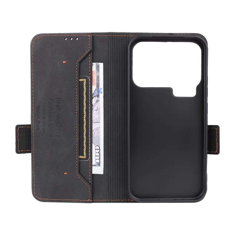 For Xiaomi 17 Pro Max Case Leather Wallet Flip Phone Cover with Hardware Decor - Black