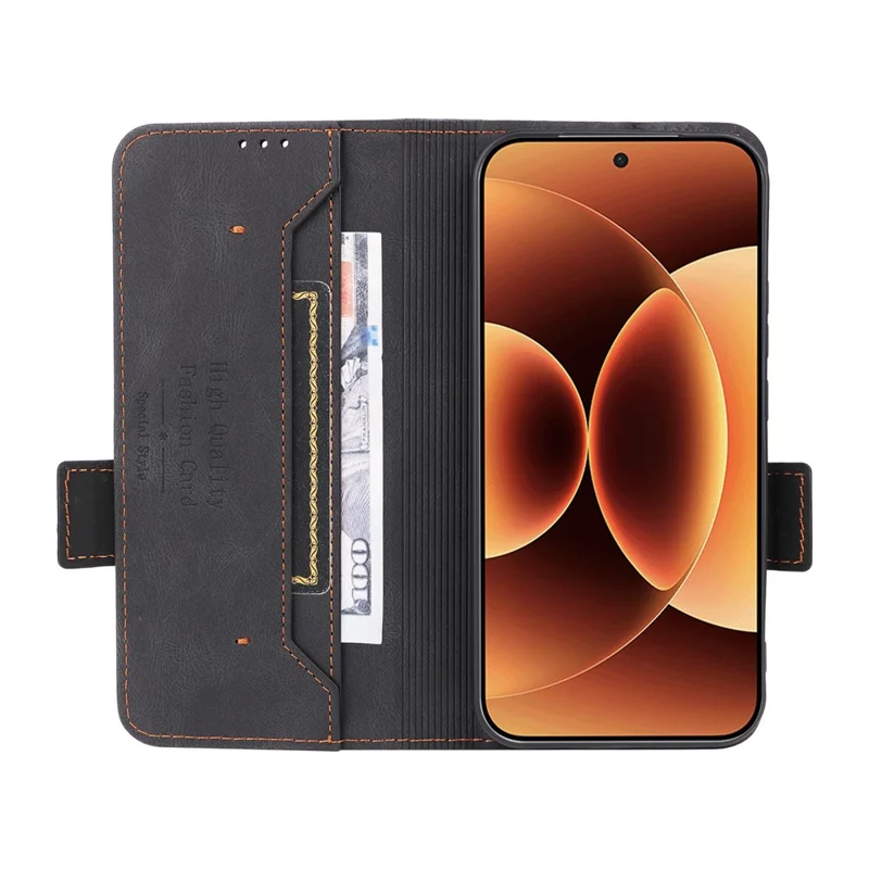 For Xiaomi 17 Pro Max Case Leather Wallet Flip Phone Cover with Hardware Decor - Black