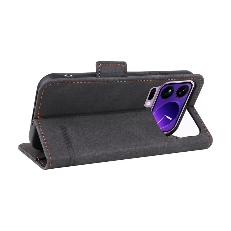 For Xiaomi 17 Pro Max Case Leather Wallet Flip Phone Cover with Hardware Decor - Black