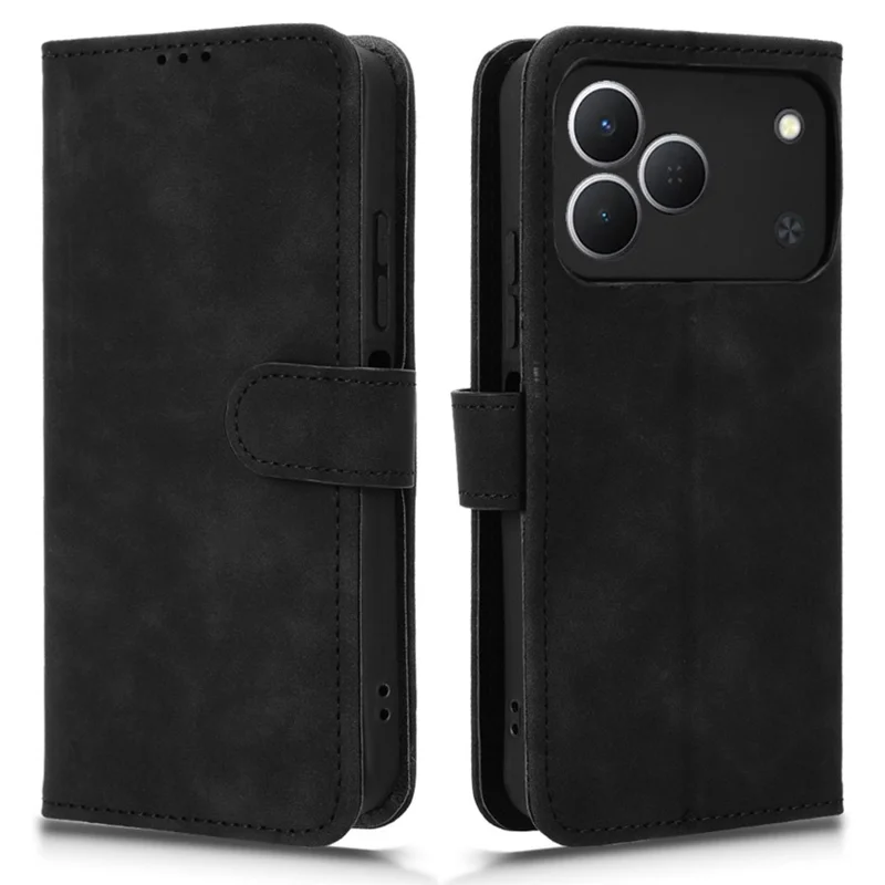 For TECNO Spark 50 4G Leather Case Skin Feel Anti Drop Wallet Stand Flip Phone Cover - Black