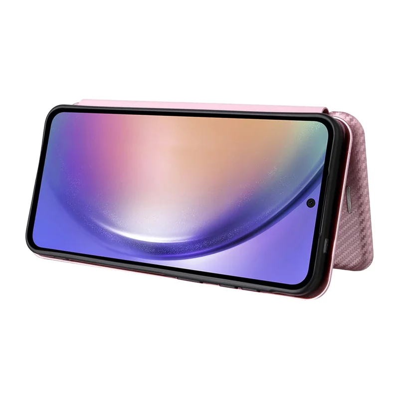 For Samsung Galaxy A27 Phone Case Carbon Fiber Texture Drop-Proof PU Leather Phone Cover - Rose Gold