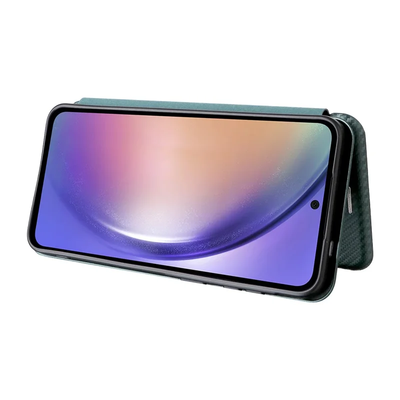 For Samsung Galaxy A37 5G Phone Case Carbon Fiber Texture Drop-Proof PU Leather Phone Cover - Green