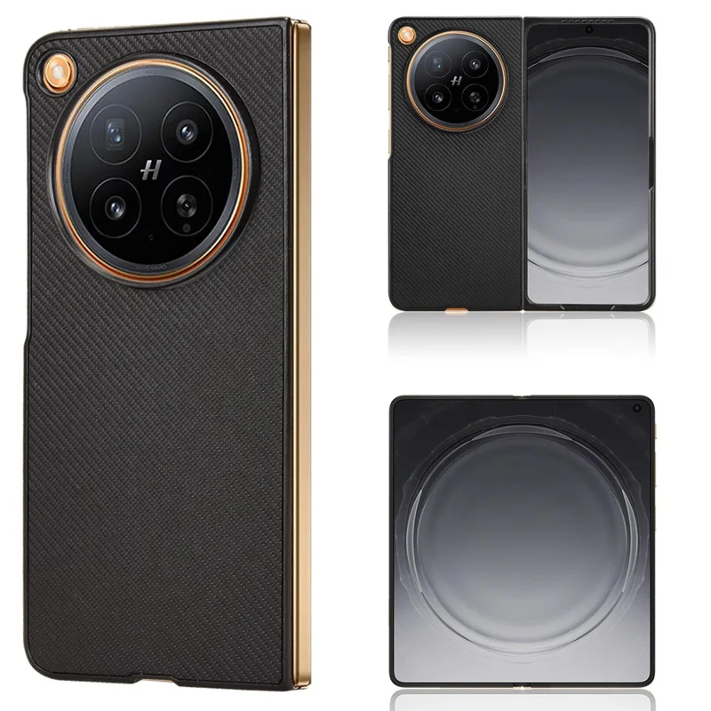 For Oppo Find N6 5G Fold Case Carbon Fiber Texture Shockproof PU + PC Phone Cover - Black