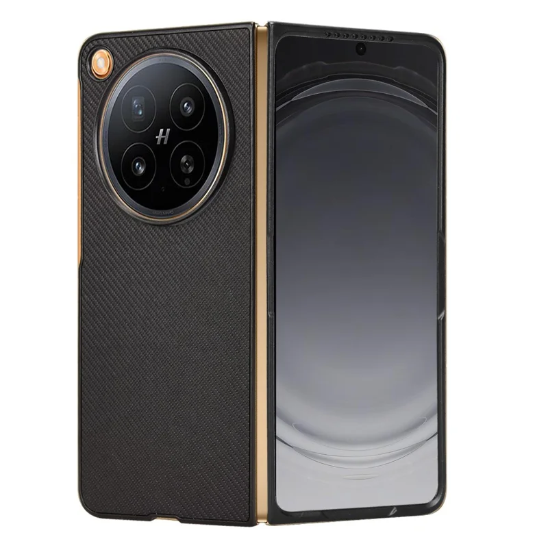 For Oppo Find N6 5G Fold Case Carbon Fiber Texture Shockproof PU + PC Phone Cover - Black