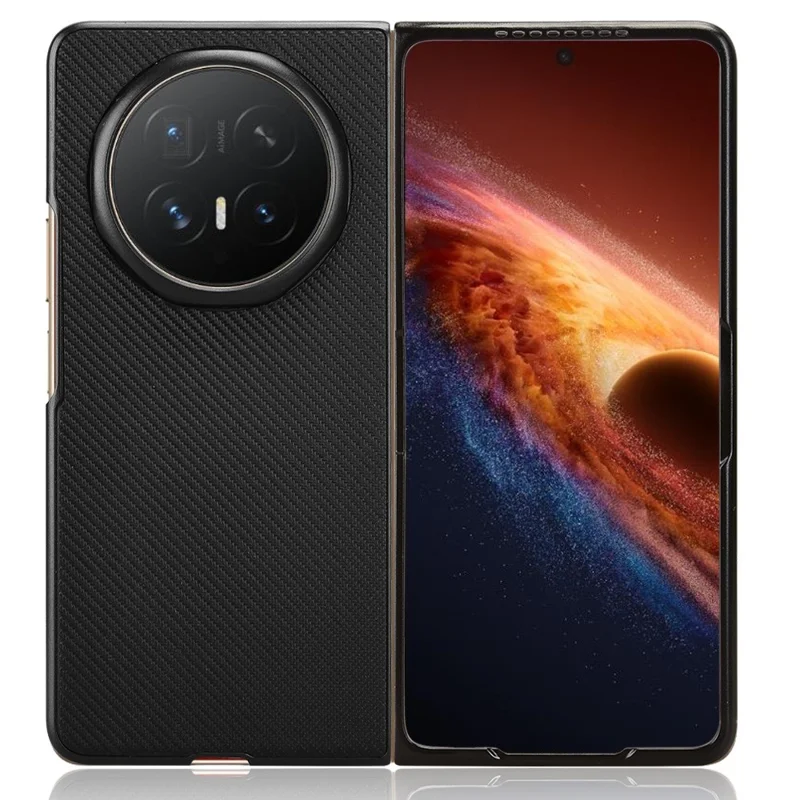 For Honor Magic V6 5G Case Carbon Fiber Texture Shockproof PU + PC Phone Cover - Black
