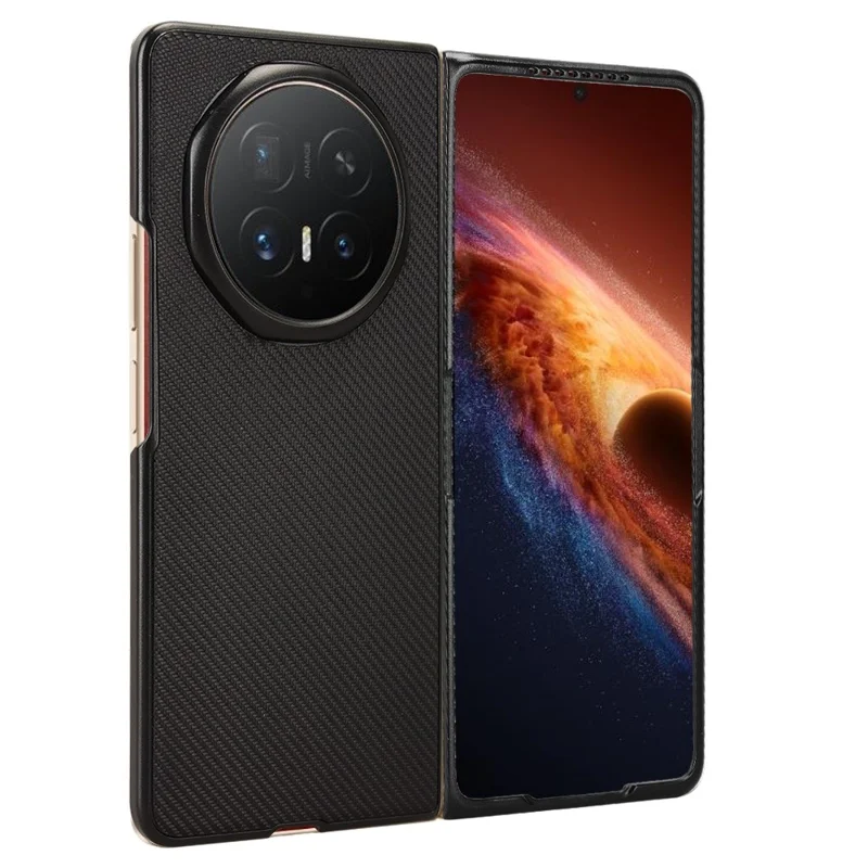 For Honor Magic V6 5G Case Carbon Fiber Texture Shockproof PU + PC Phone Cover - Black