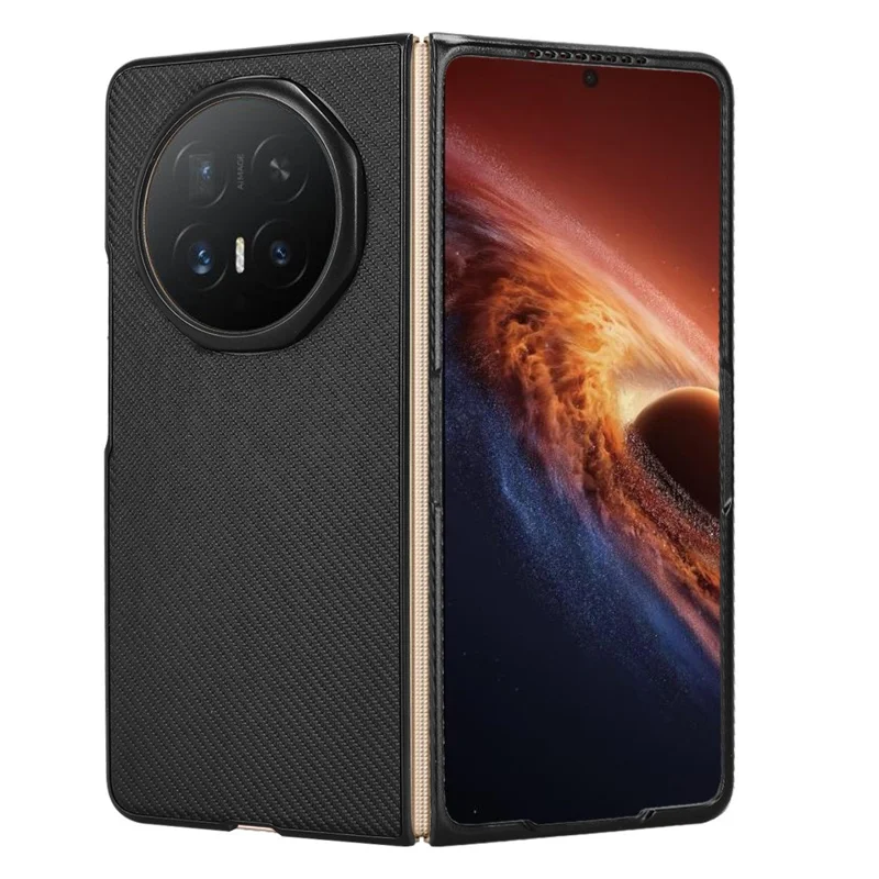 For Honor Magic V6 5G Case Carbon Fiber Texture Shockproof PU + PC Phone Cover - Black