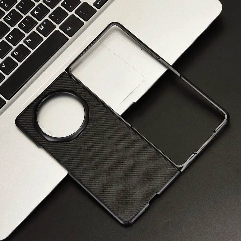 For Honor Magic V6 5G Case Carbon Fiber Texture Shockproof PU + PC Phone Cover - Black