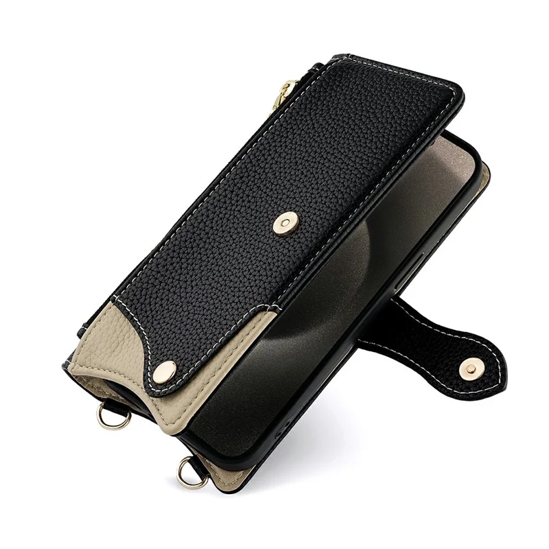 For Honor X8d 4G Leather Case Wallet Stand Cover Irregular Tail Style with Chain Strap - Black