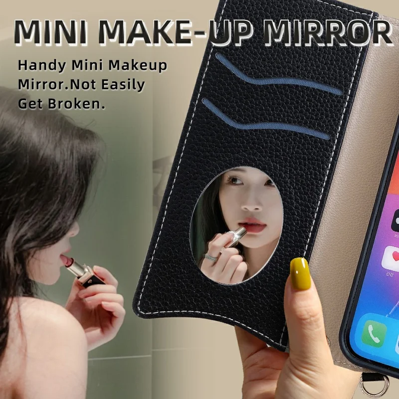 For Honor X8d 4G Leather Case Wallet Stand Cover Irregular Tail Style with Chain Strap - Black