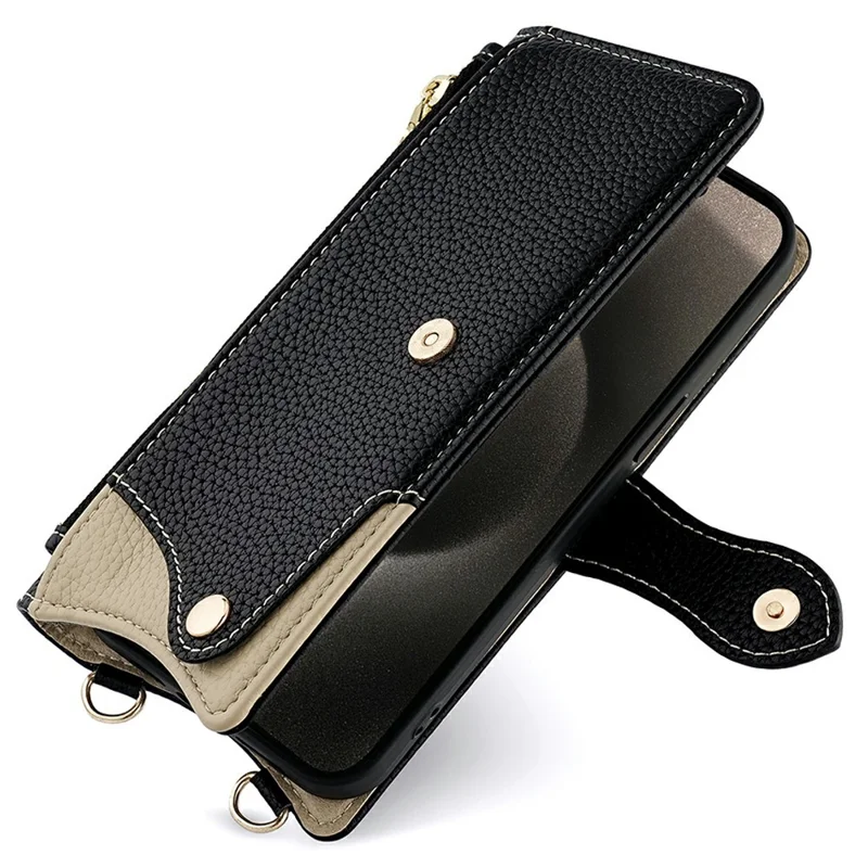 For OnePlus Turbo 6 5G / Turbo 6V 5G Leather Case Wallet Stand Cover Irregular Tail Style with Chain Strap - Black