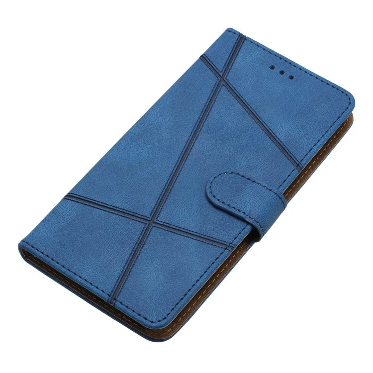 Wallet Phone Case for Samsung Galaxy A53 5G Lines Imprinted Anti-Drop Stand Case Crazy Horse Texture PU Leather Cover with Strap - Blue