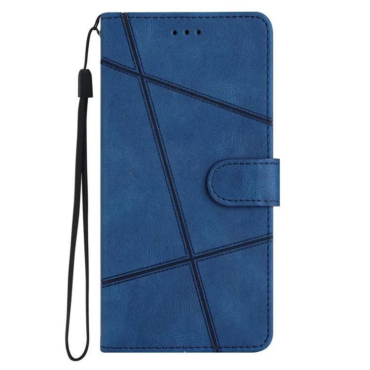 Wallet Phone Case for Samsung Galaxy A53 5G Lines Imprinted Anti-Drop Stand Case Crazy Horse Texture PU Leather Cover with Strap - Blue