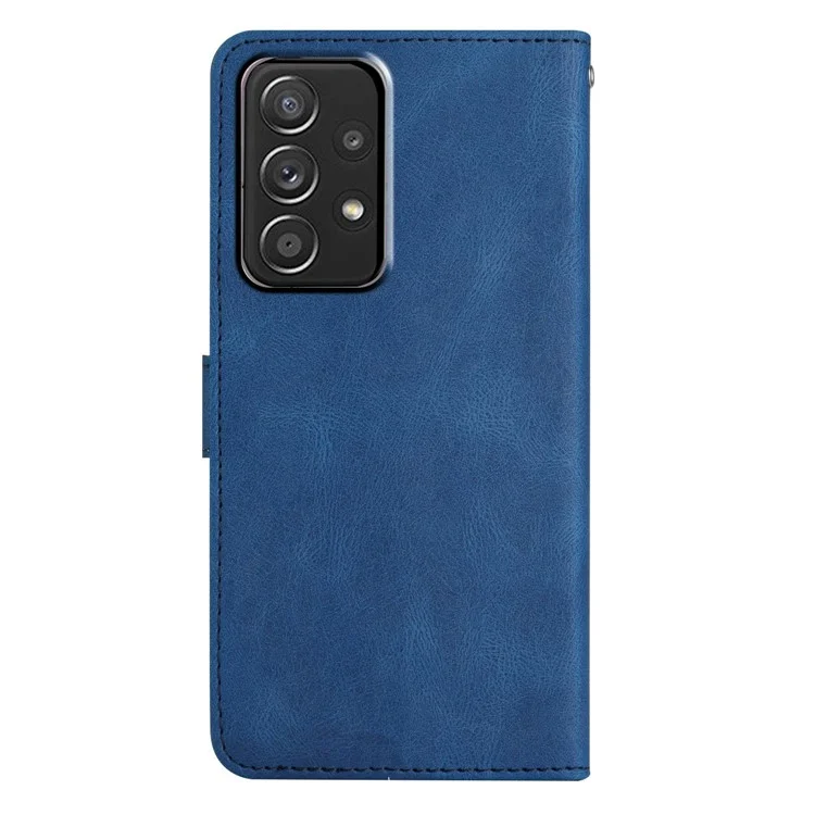 Wallet Phone Case for Samsung Galaxy A53 5G Lines Imprinted Anti-Drop Stand Case Crazy Horse Texture PU Leather Cover with Strap - Blue