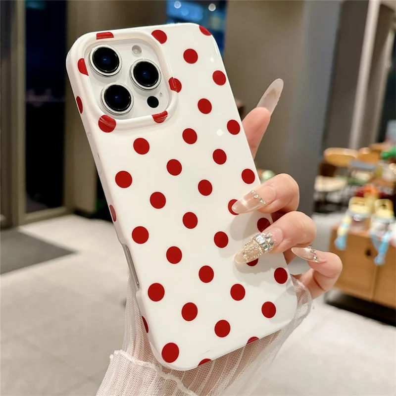 Funda para iPhone 16 Pro, funda protectora blanca con diseño retro de lunares IMD de TPU de cobertura total