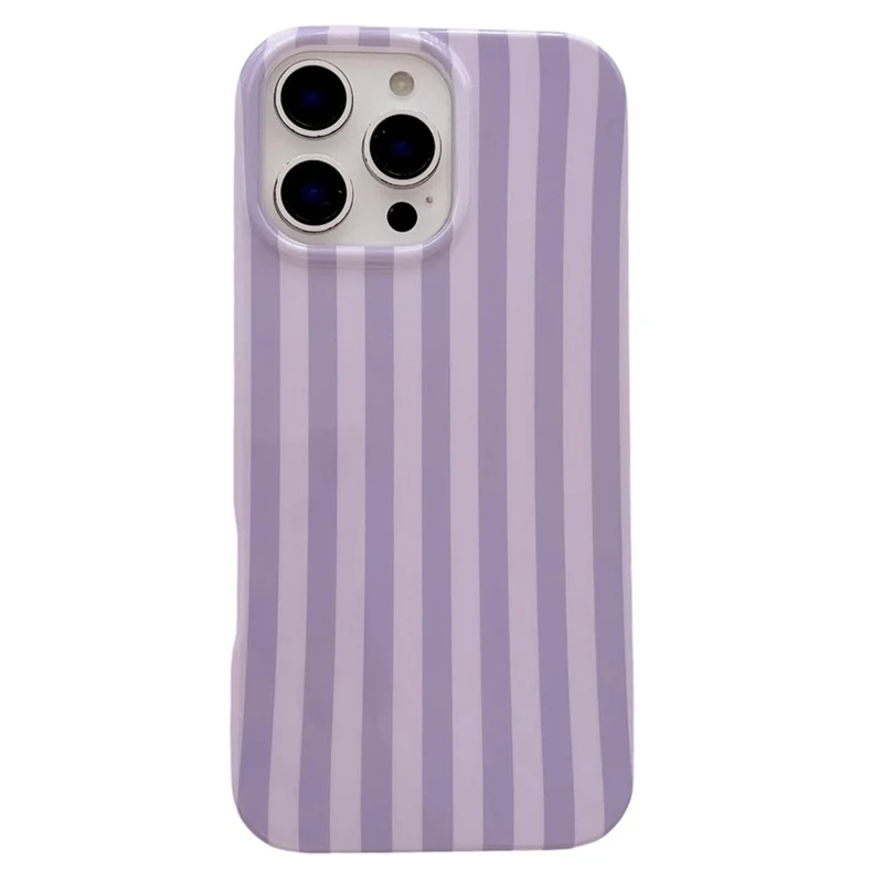For iPhone 16 Pro Case IMD Stripe TPU Full Coverage Shockproof Phone Protective Cover - Purple