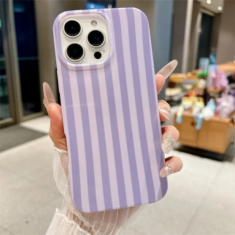 For iPhone 16 Pro Case IMD Stripe TPU Full Coverage Shockproof Phone Protective Cover - Purple