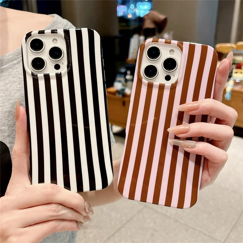 For iPhone 16 Pro Case IMD Stripe TPU Full Coverage Shockproof Phone Protective Cover - Purple