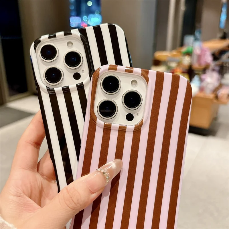 For iPhone 16 Pro Case IMD Stripe TPU Full Coverage Shockproof Phone Protective Cover - Purple