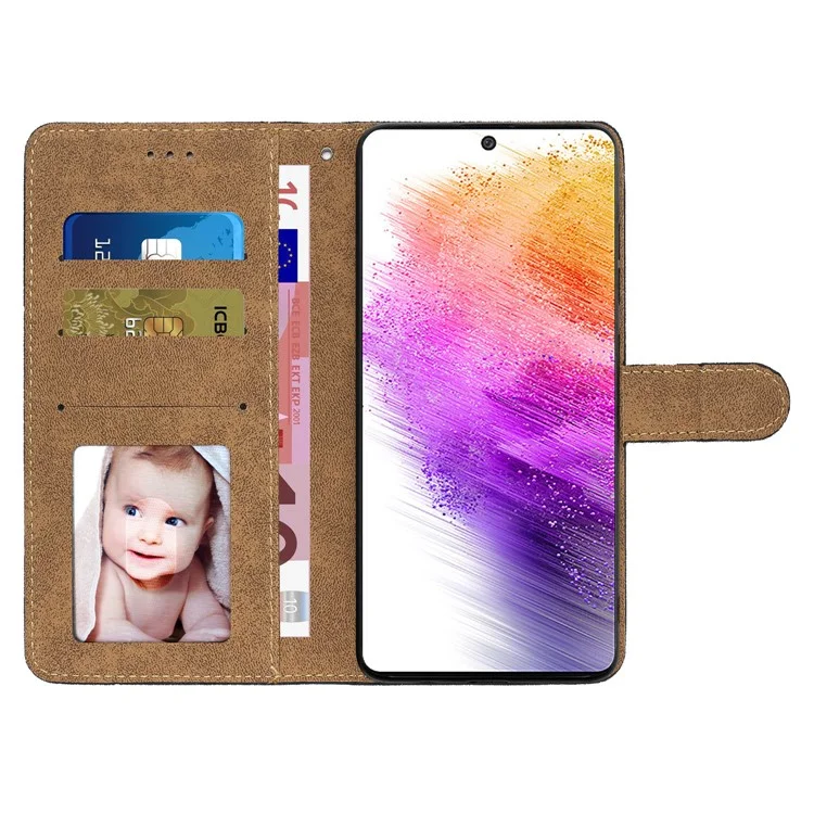 Para Samsung Galaxy A13 4G Crazy Horse Texture Wallet Case PU Leather Imprinted Lines Stand Magnetic Closure Folio Phone Cover with Strap - Negro