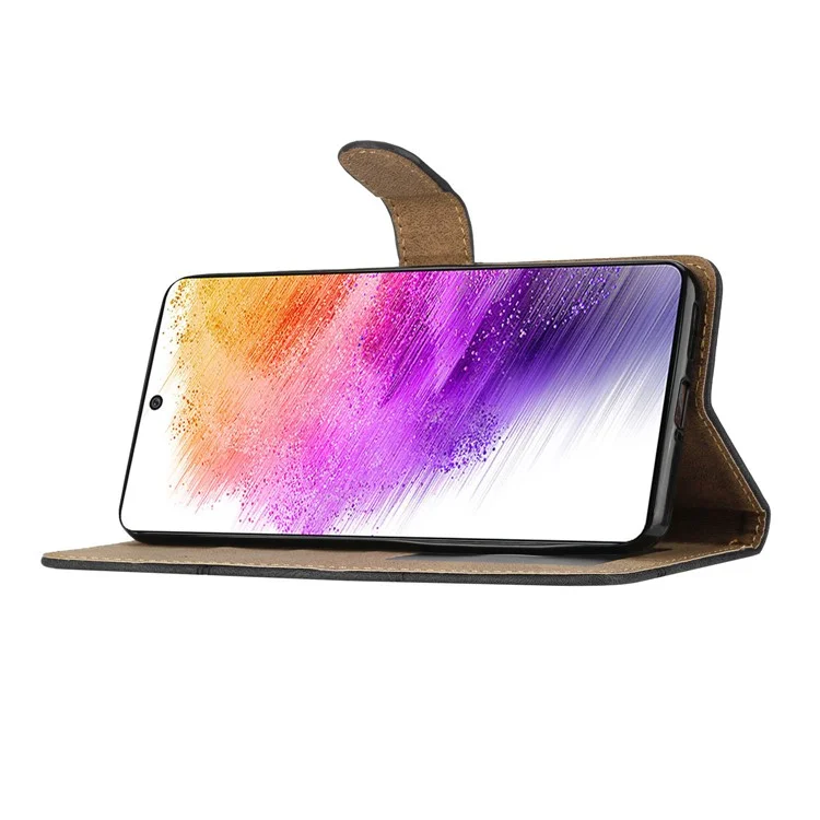 Para Samsung Galaxy A13 4G Crazy Horse Texture Wallet Case PU Leather Imprinted Lines Stand Magnetic Closure Folio Phone Cover with Strap - Negro