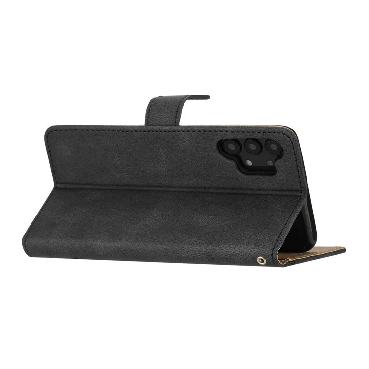 Para Samsung Galaxy A13 4G Crazy Horse Texture Wallet Case PU Leather Imprinted Lines Stand Magnetic Closure Folio Phone Cover with Strap - Negro